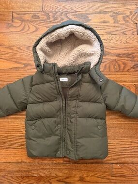 Mango Kids Olive Green Puffer Jacket with Sherpa Lining